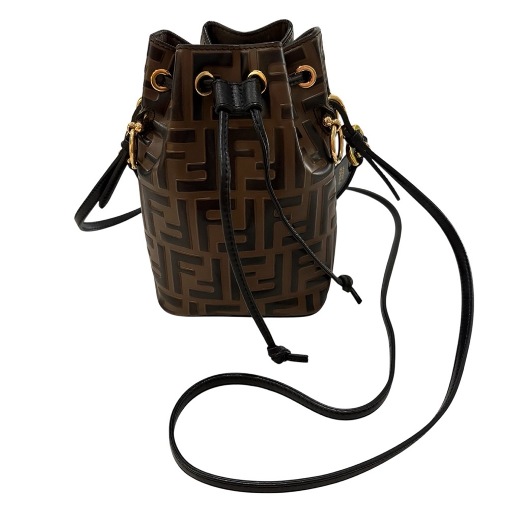 Fendi Mon Tresor Mini Bucket Bag Leather Log Monogram Brown